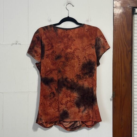 Sere Nade Y2K Orange Velour Floral Ruched Square Neck Top Size XL - Picture 3 of 3